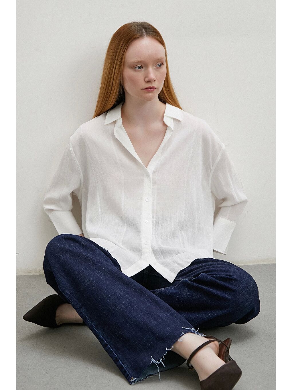 Çift İğneli Fakir Kol Gömlek Beyaz-4