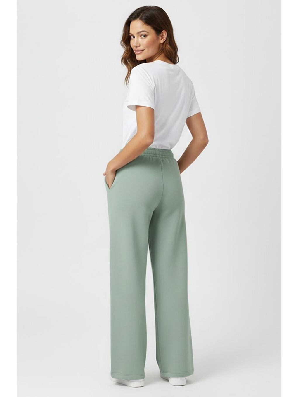 Turkuaz Kadın İki İplik Rahat Kalıp Yüksek Bel Geniş Paça Pantolon SPR26EAK988-2