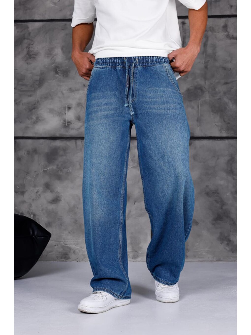 Yeşil Jackson Unisex Oversize Beli İpli ve Lastikli Denim Jean Pantolon - Baggy Jean-4