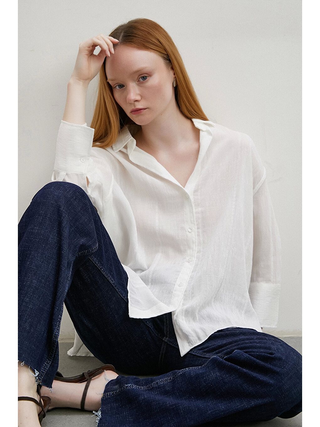 Çift İğneli Fakir Kol Gömlek Beyaz-5