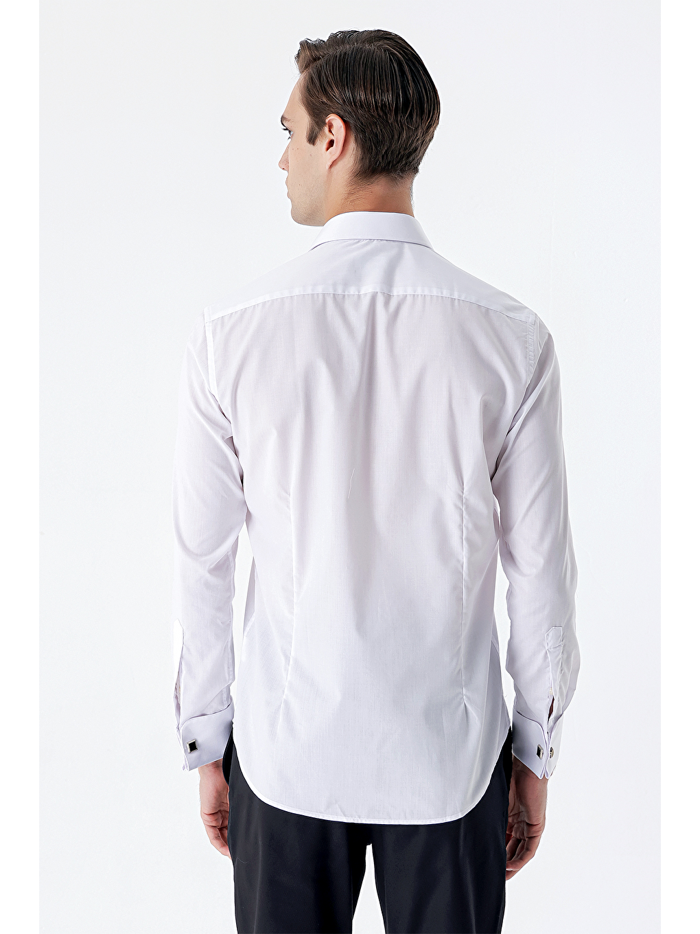 Beyaz Klasik Yaka Uzun Kol Cepsiz Slim Fit Basic Pamuklu Gömlek 1004255059-4