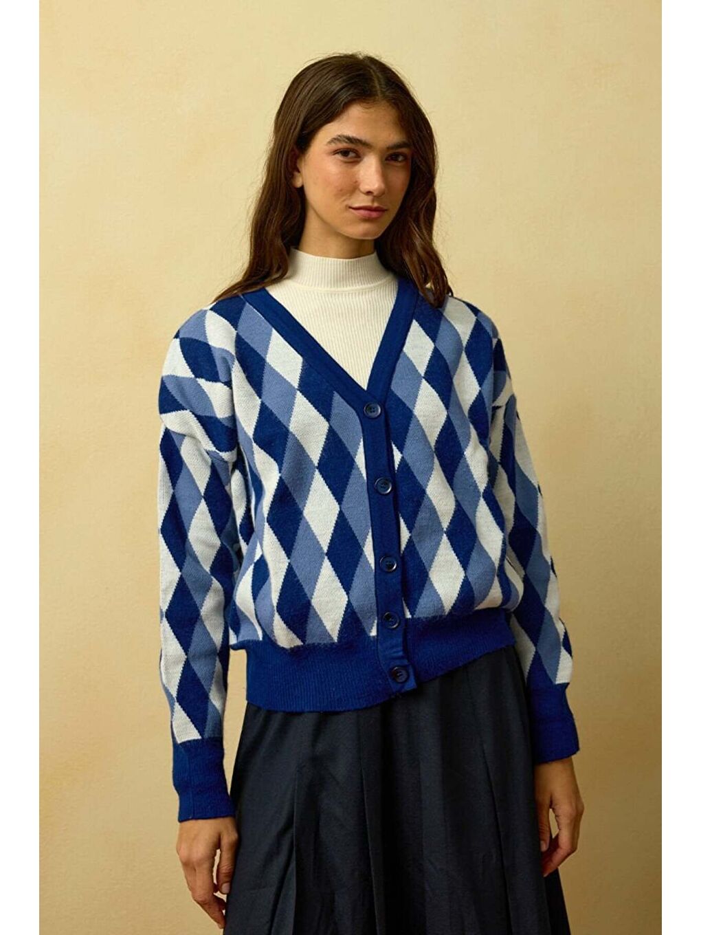 Lacivert Baklava Desenli Triko Hırka-2