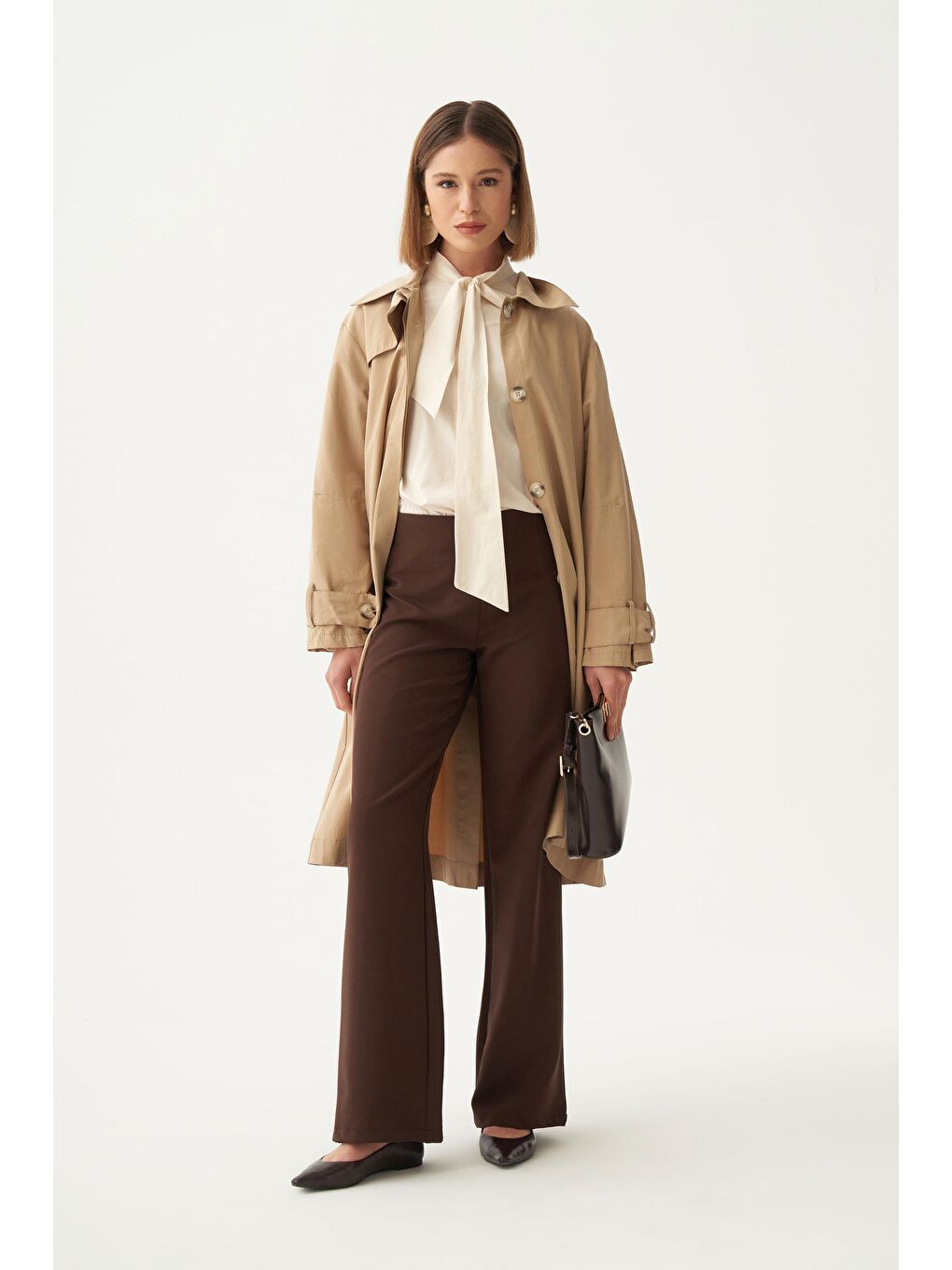 Kahverengi Kahve-Beli Lastikli Havuç Kesim Polyviscon Pantolon-1