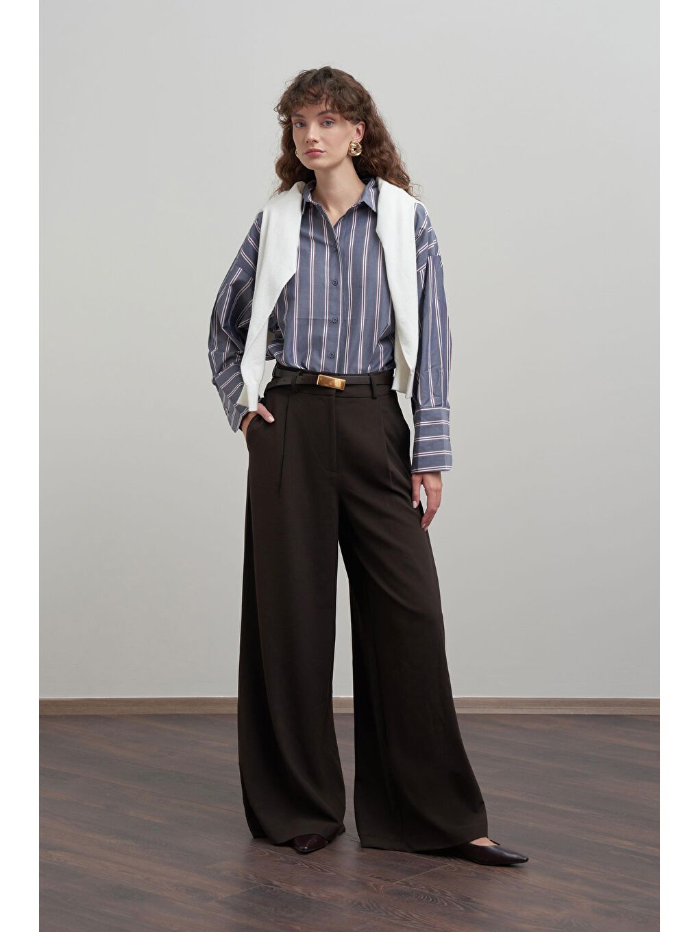 Kahverengi Acı Kahve-Pileli Polyviscon Pantolon