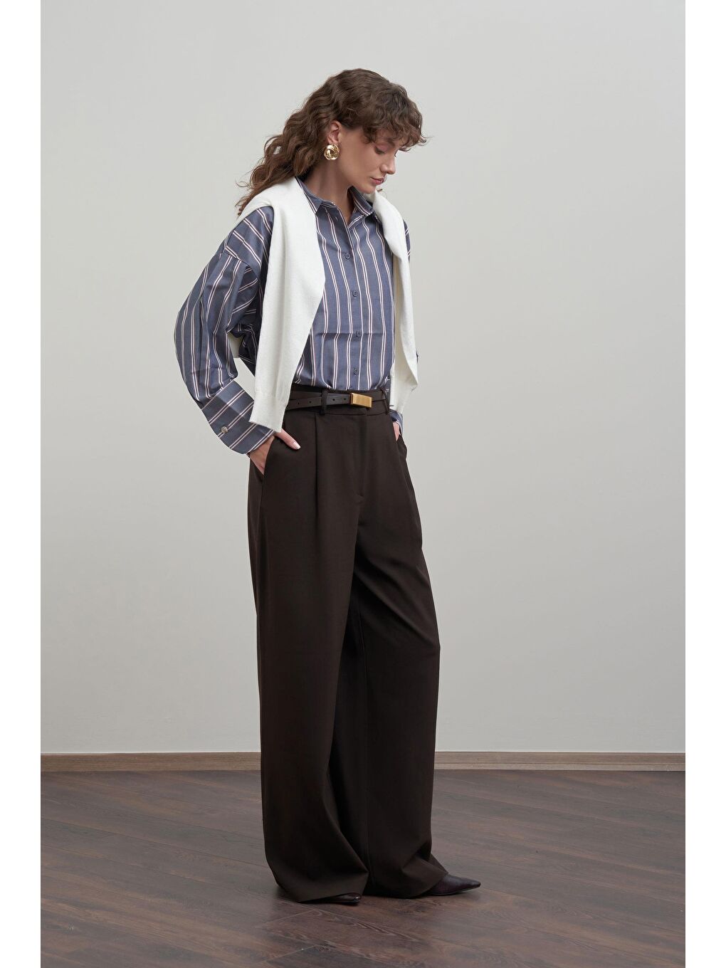 Kahverengi Acı Kahve-Pileli Polyviscon Pantolon-1