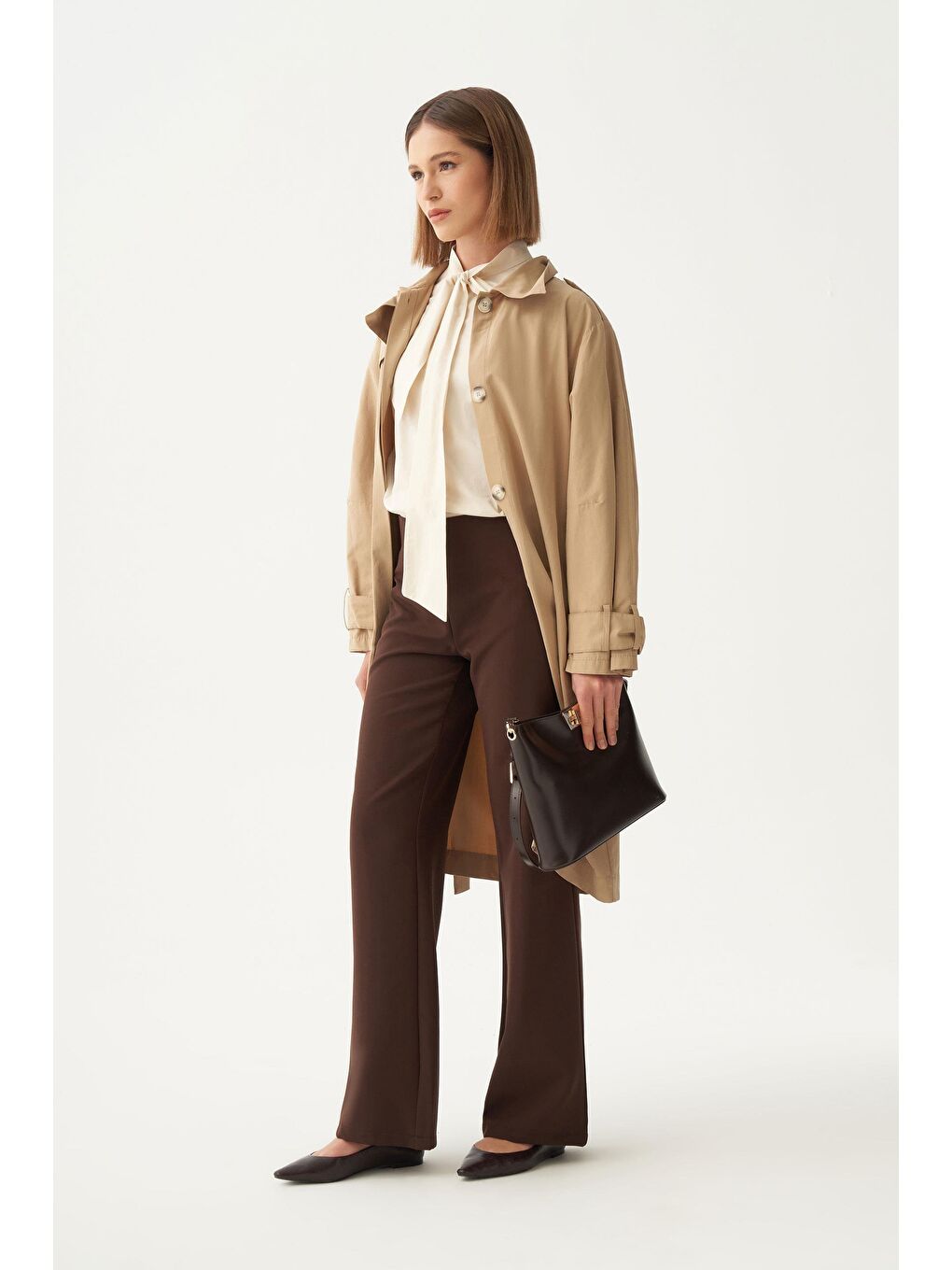 Kahverengi Kahve-Beli Lastikli Havuç Kesim Polyviscon Pantolon-2