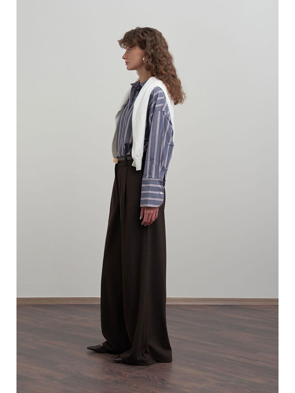 Kahverengi Acı Kahve-Pileli Polyviscon Pantolon-2