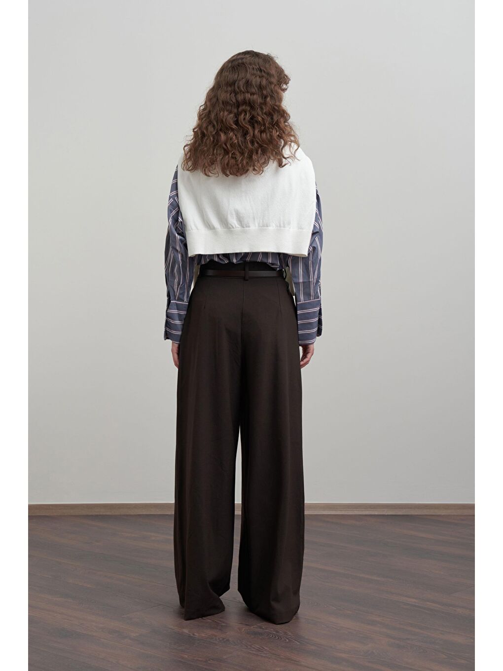 Kahverengi Acı Kahve-Pileli Polyviscon Pantolon-3