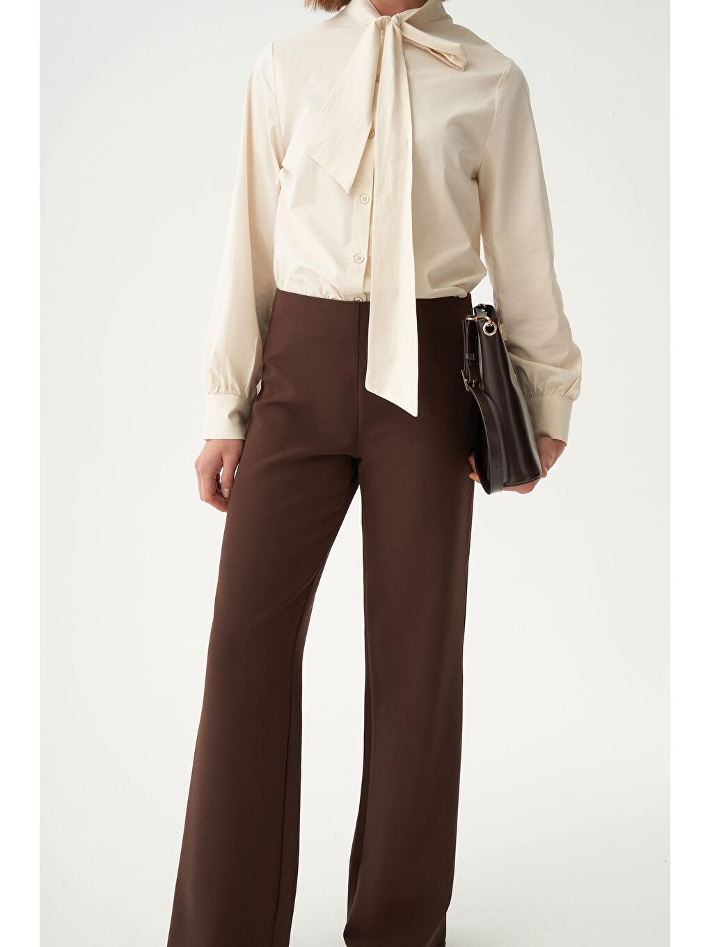 Kahverengi Kahve-Beli Lastikli Havuç Kesim Polyviscon Pantolon-3