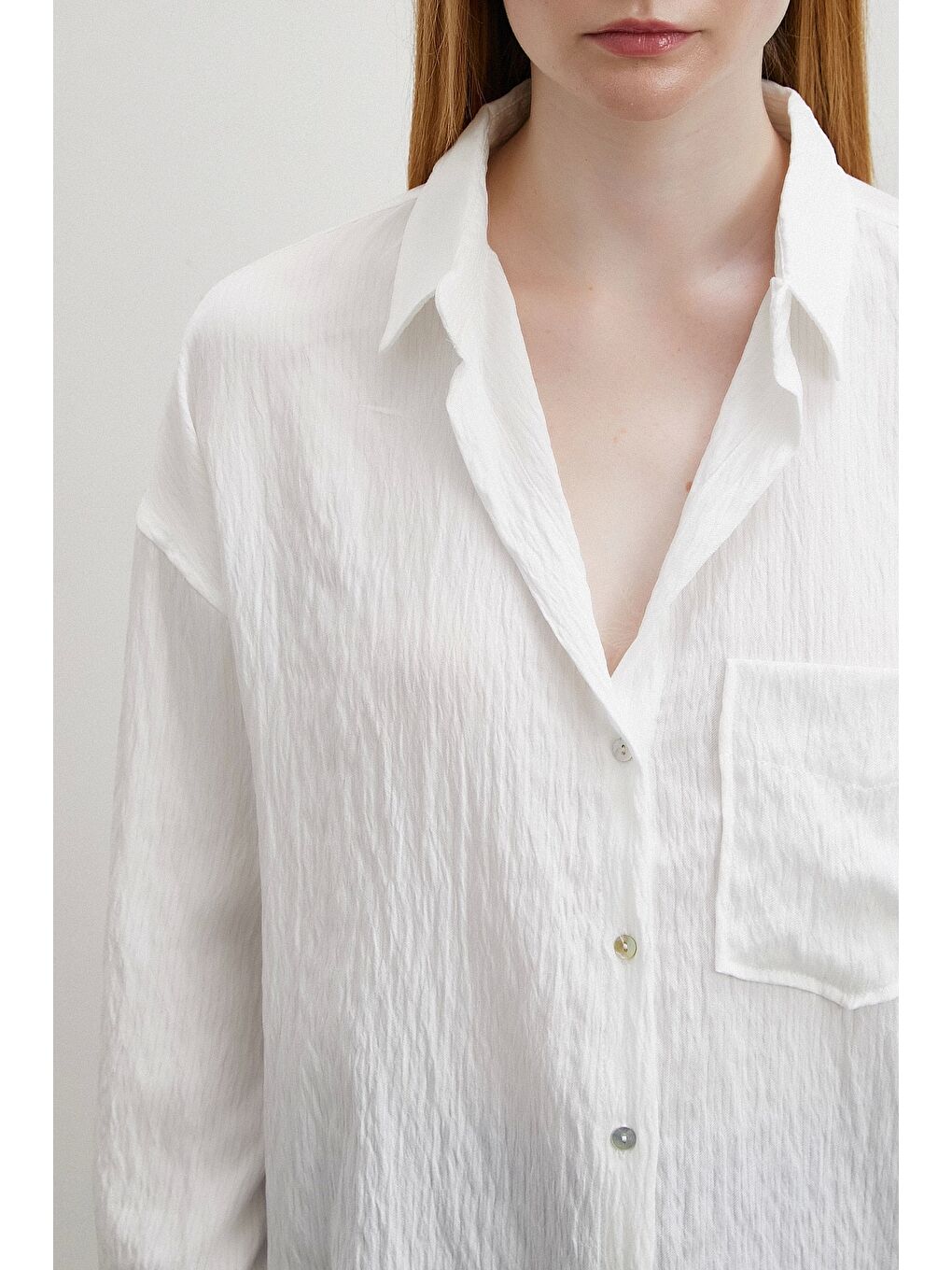 Kraşlı Cepli Gömlek Beyaz-1