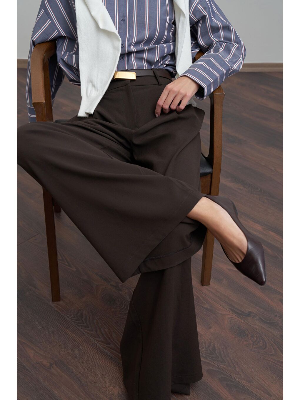 Kahverengi Acı Kahve-Pileli Polyviscon Pantolon-6