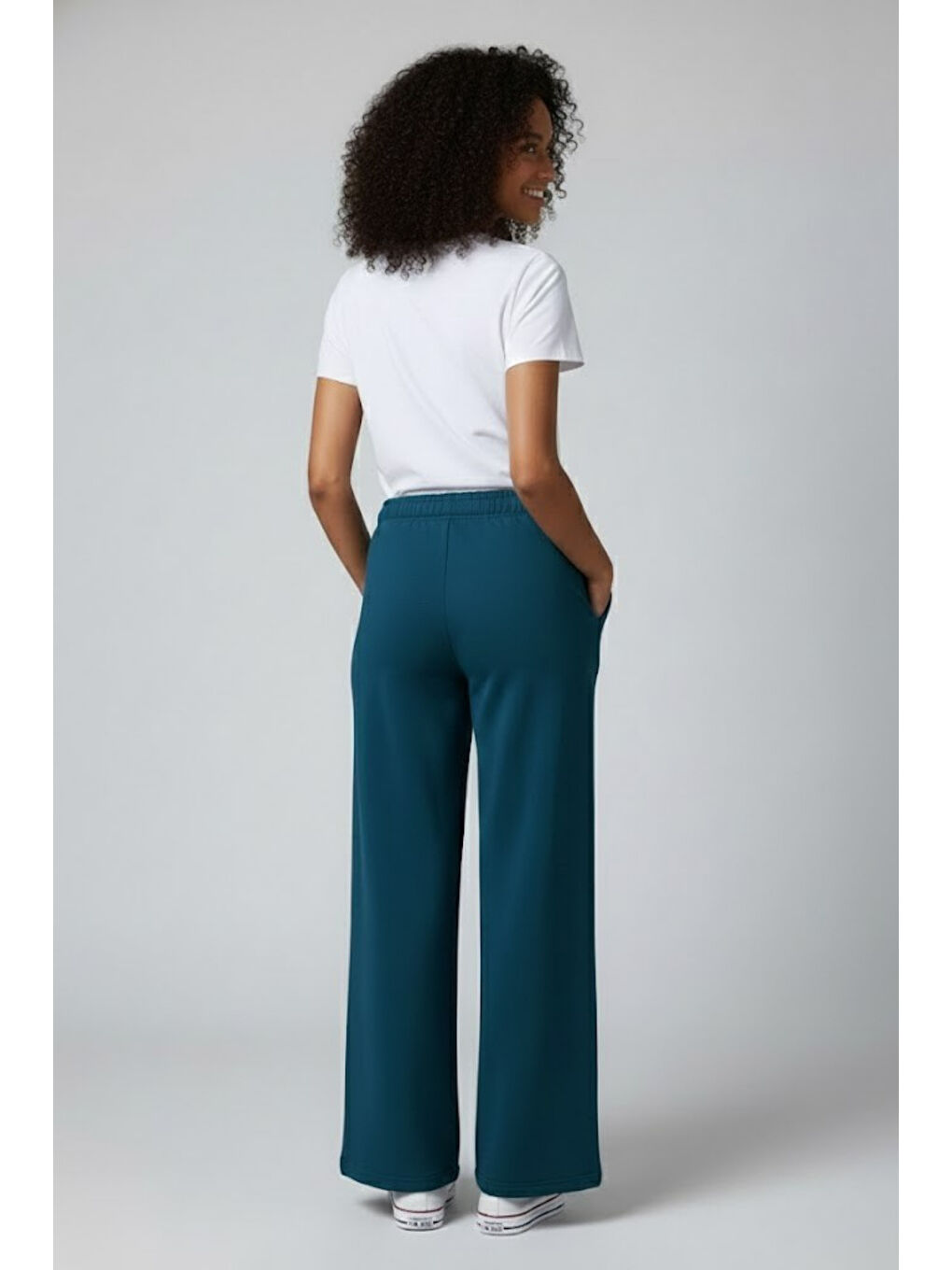 Yeşil Kadın İki İplik Rahat Kalıp Yüksek Bel Geniş Paça Pantolon SPR26EAK988-2