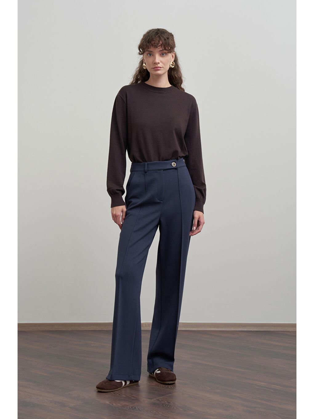 Lacivert-Yumuşak Dokulu Palazzo Pantolon