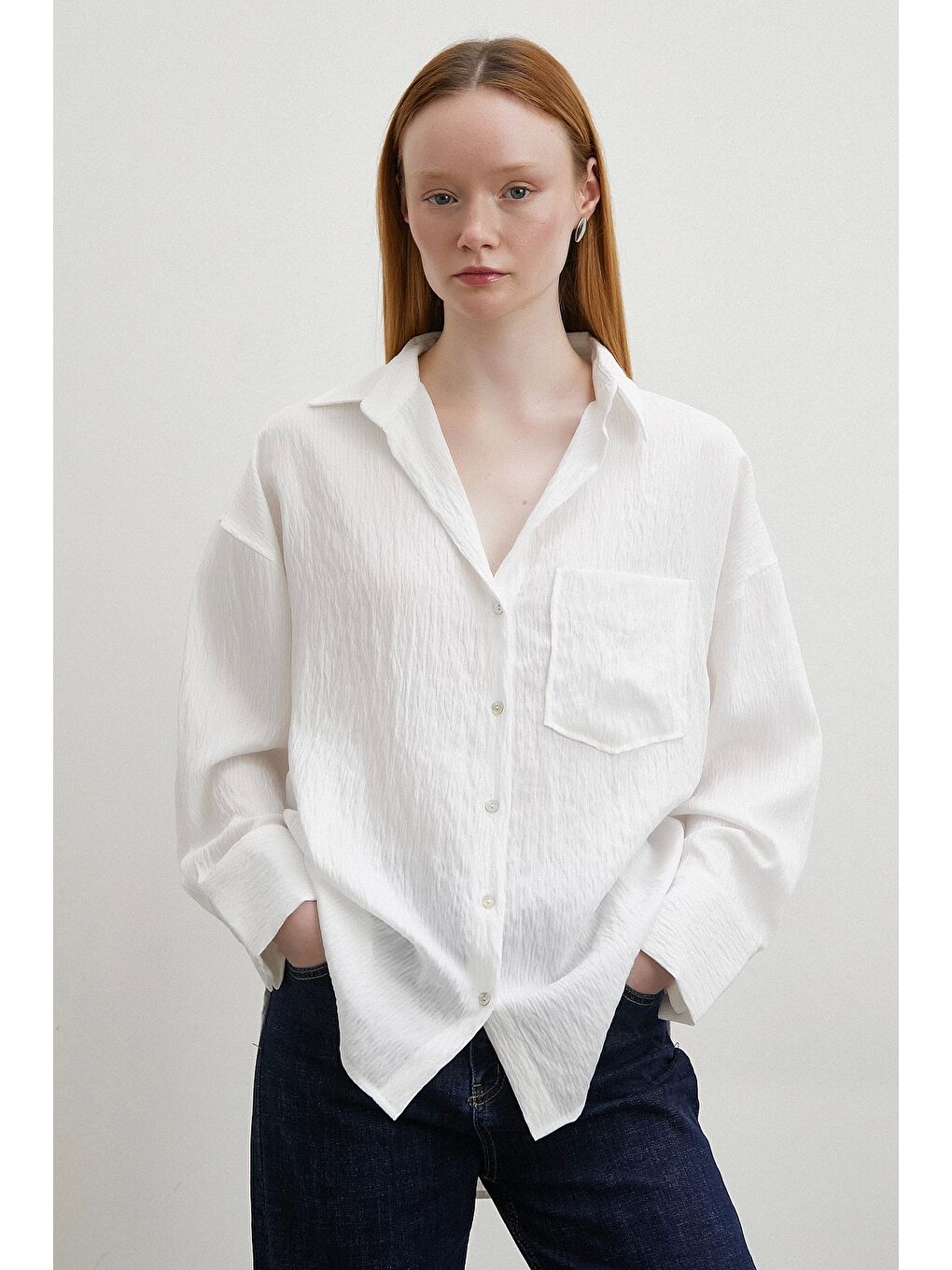 Kraşlı Cepli Gömlek Beyaz-3