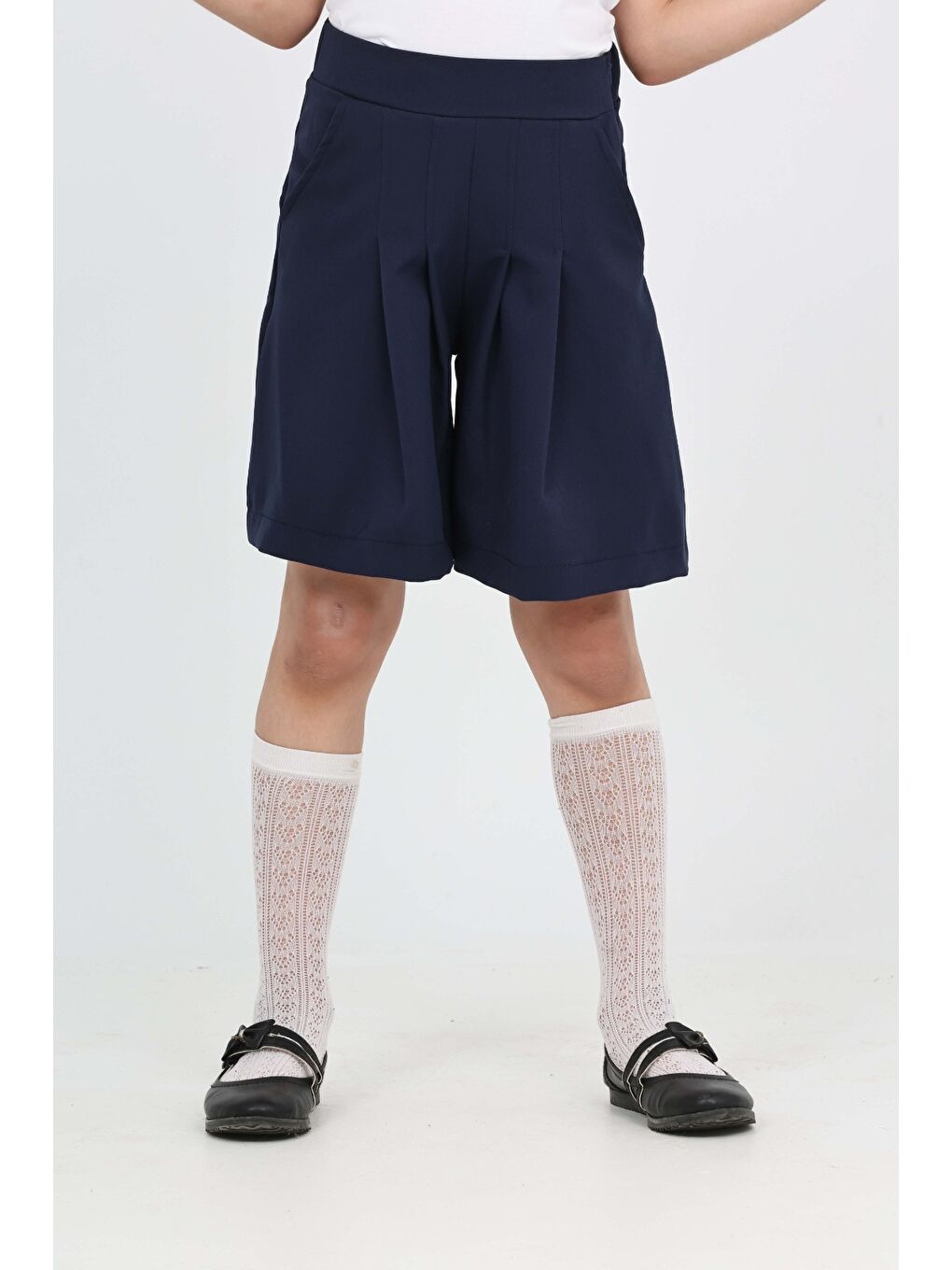 Lacivert Kız Çocuk Pileli Okul Şort