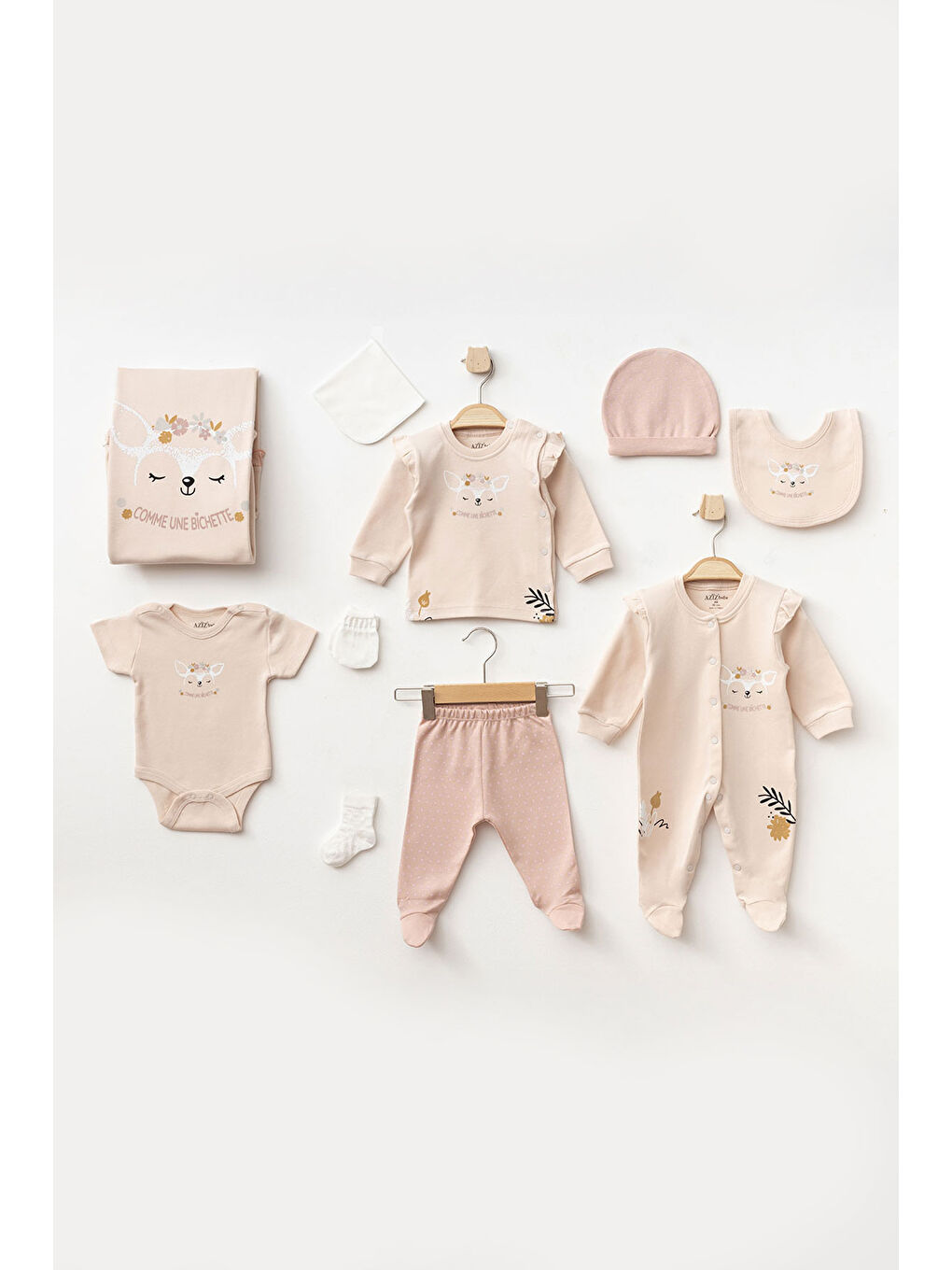 Pembe Kız Bebek Animal Desenli 10' Lu Hastane Çıkış Seti 0 Ay - 3 Ay