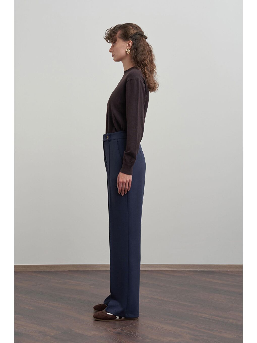 Lacivert-Yumuşak Dokulu Palazzo Pantolon-1