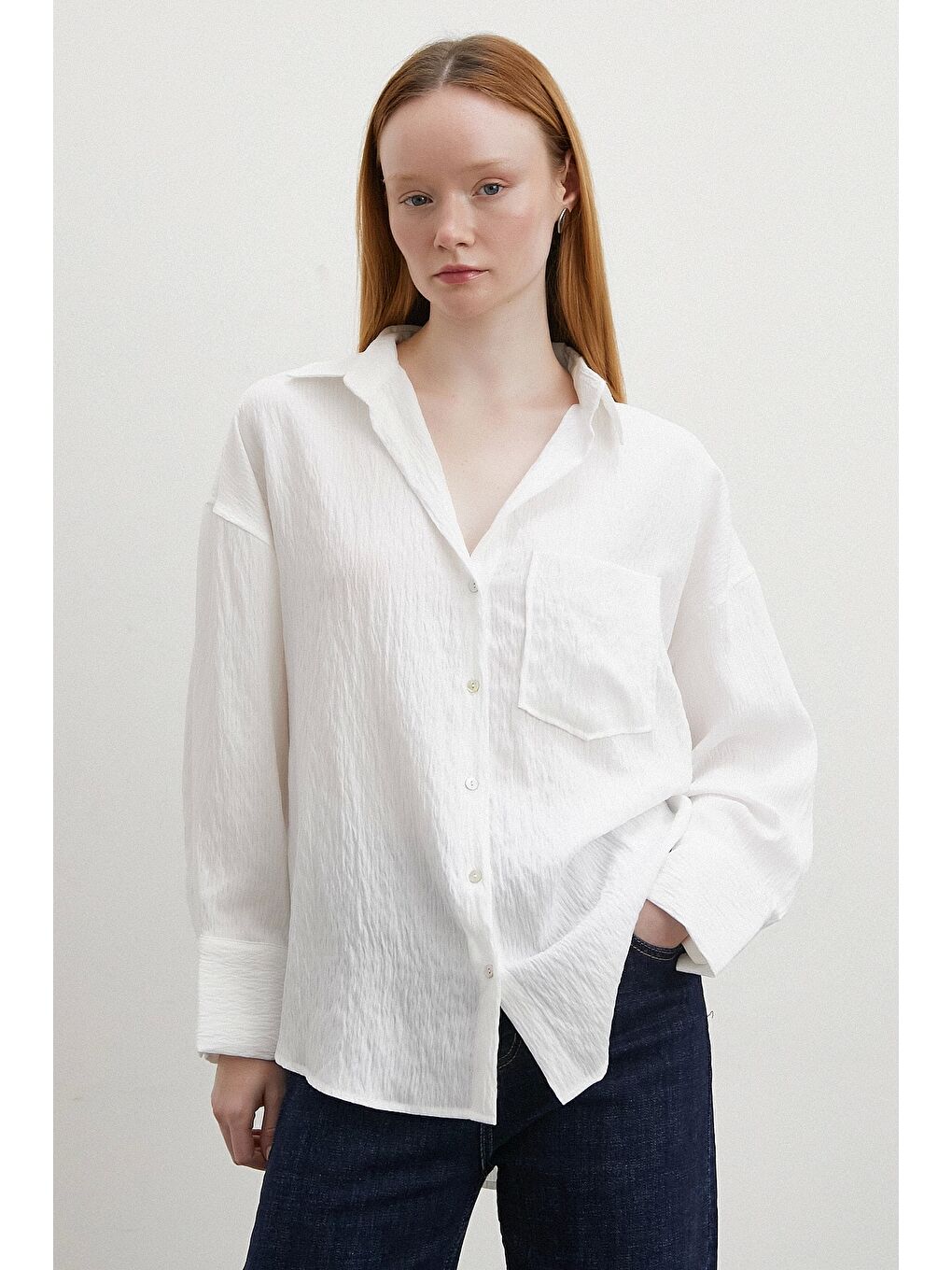 Kraşlı Cepli Gömlek Beyaz-4