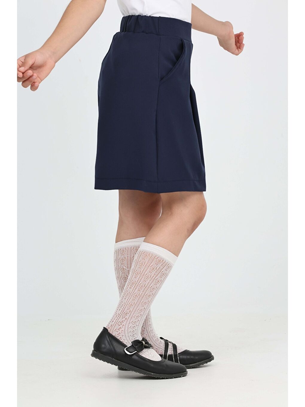 Lacivert Kız Çocuk Pileli Okul Şort-1