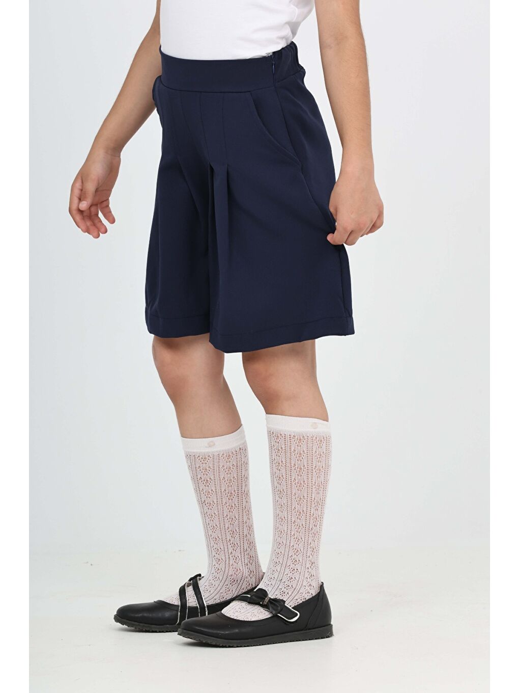 Lacivert Kız Çocuk Pileli Okul Şort-2