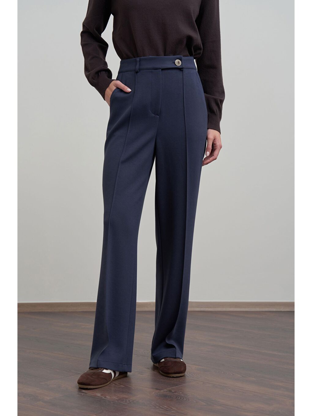 Lacivert-Yumuşak Dokulu Palazzo Pantolon-3