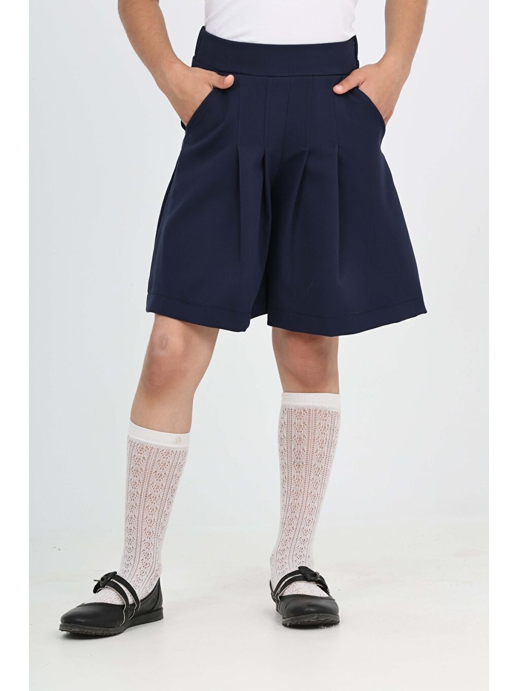 Lacivert Kız Çocuk Pileli Okul Şort-3