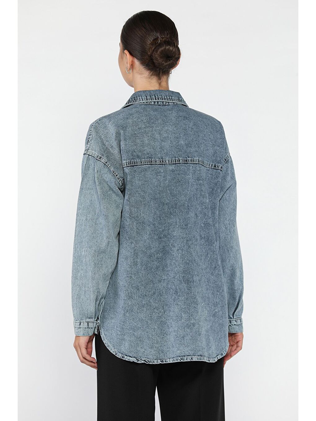 Mavi Kadın Taş İşlemeli Çift Cepli Jean Ceket-1