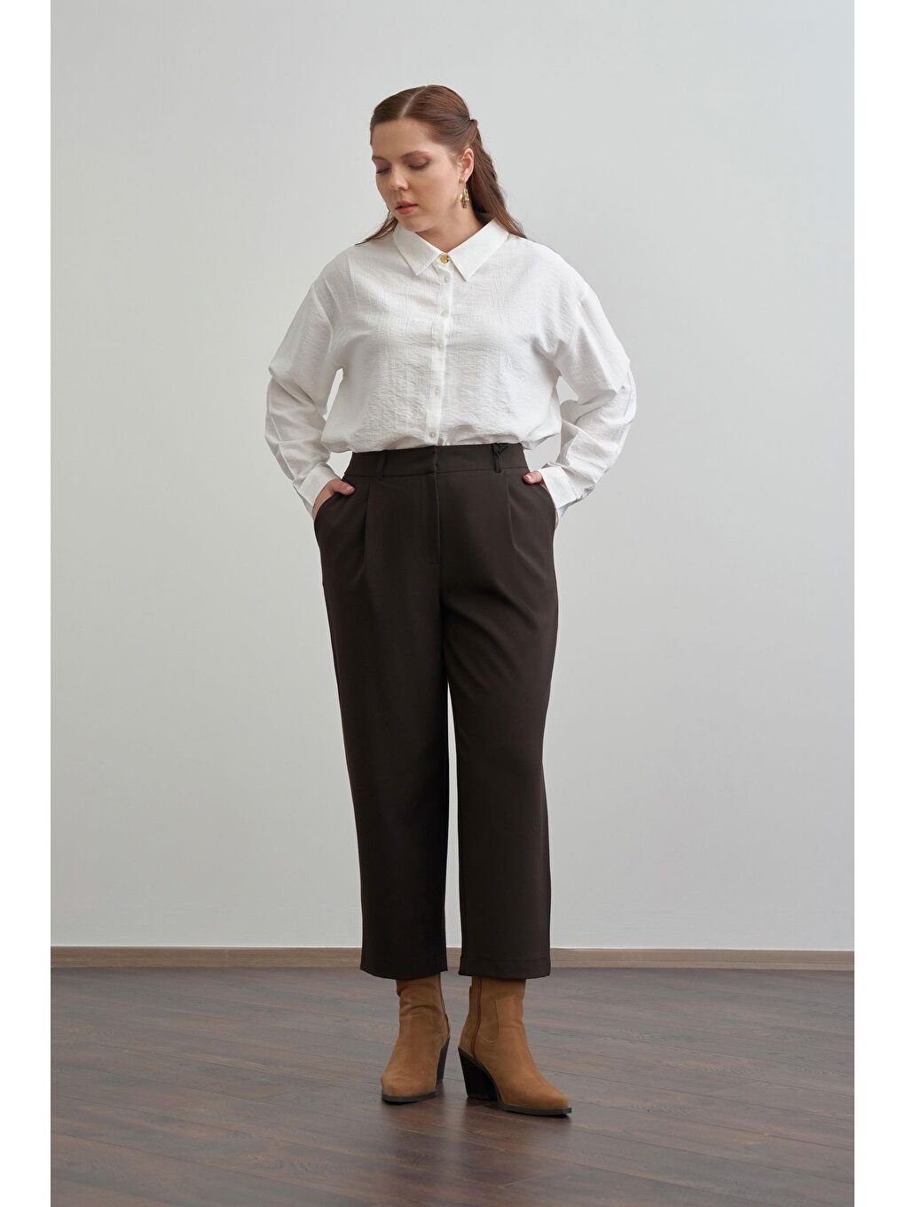 Kahverengi Acı Kahve-Pensli Rahat Viscon Pantolon