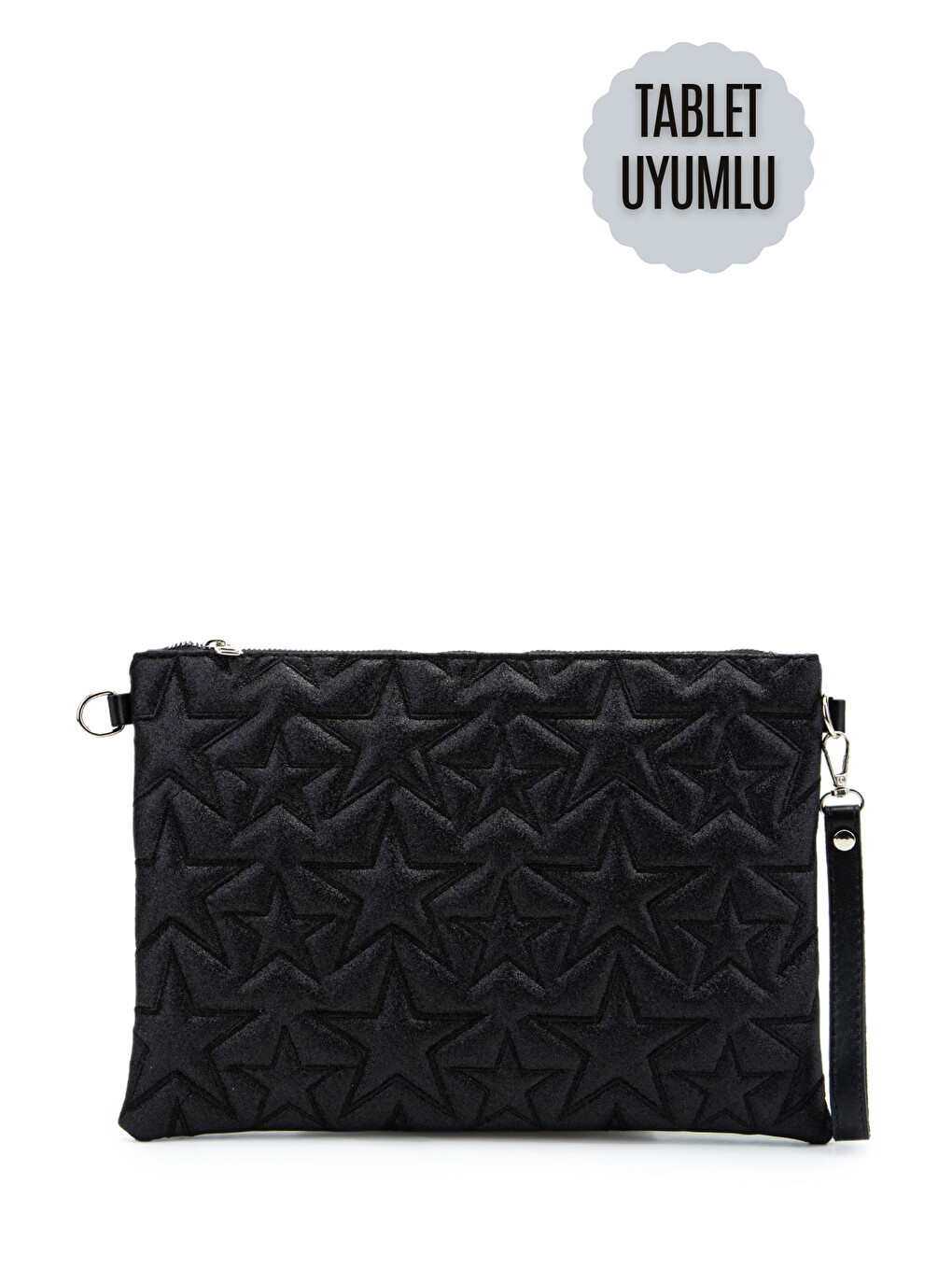 Sarı Tablet Boy Dikişli Clutch Star Kadın Yıldız Çapraz Çanta Tbstar Simli Siyah-1