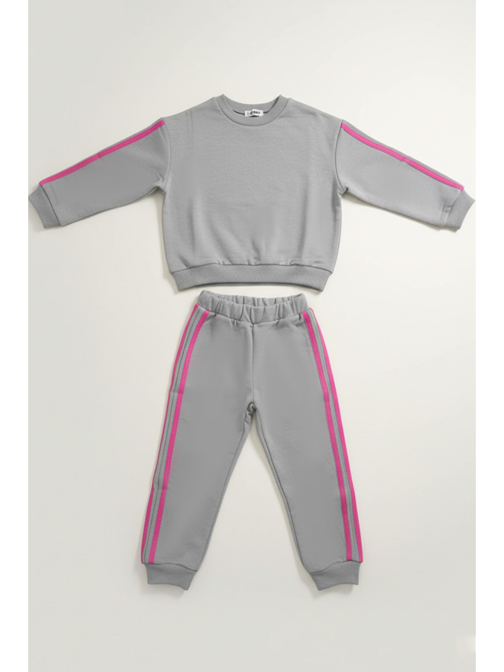Kız Çocuk Şeritli 3 İplik Gri Alt Üst Takım-1