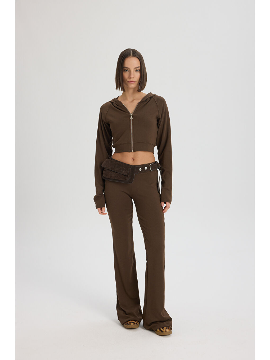 Kahverengi Remy Fermuarlı Kahve Eşofman Takım