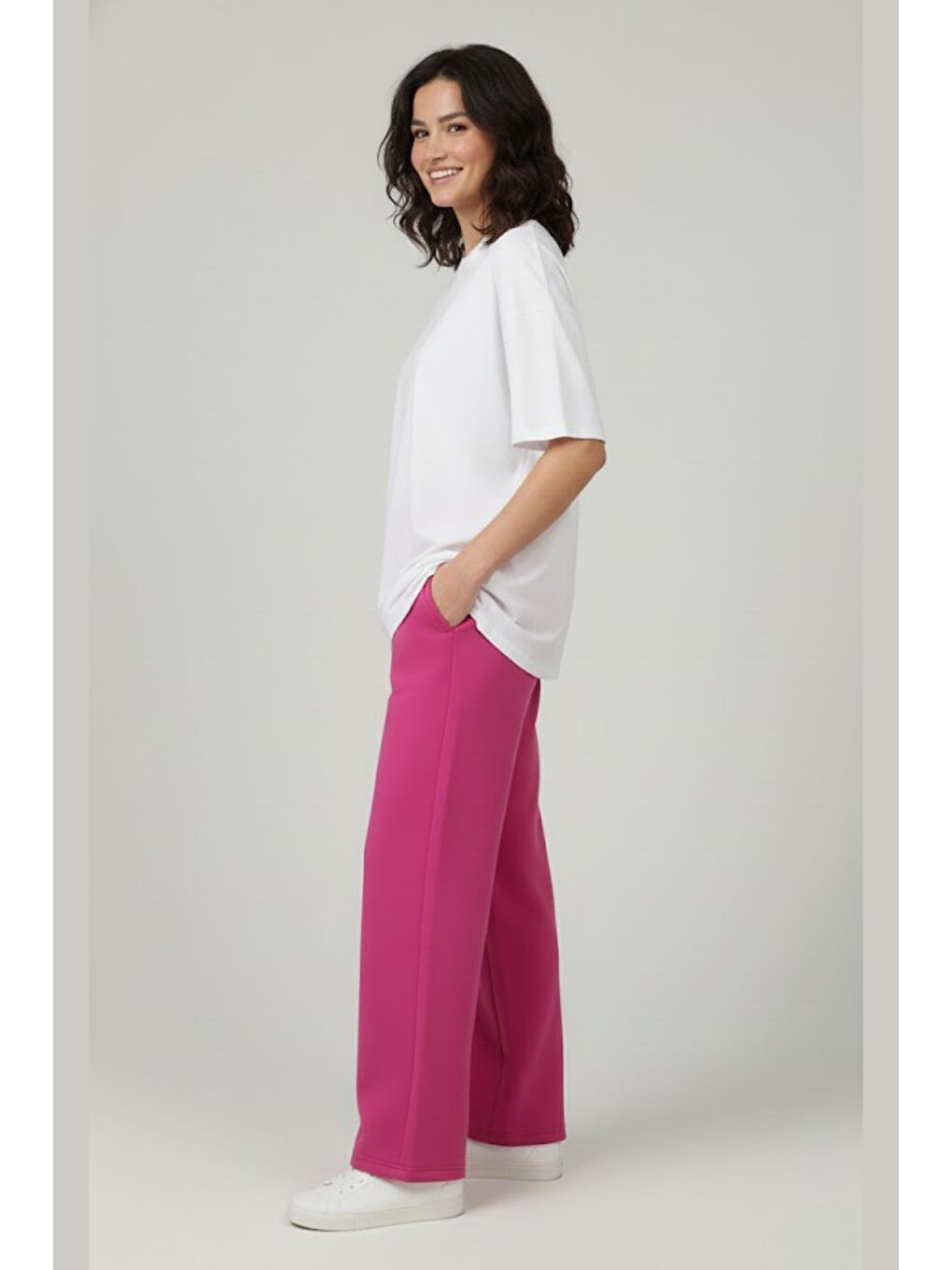 Fuşya Kadın İki İplik Rahat Kalıp Yüksek Bel Geniş Paça Pantolon SPR26EAK988-1