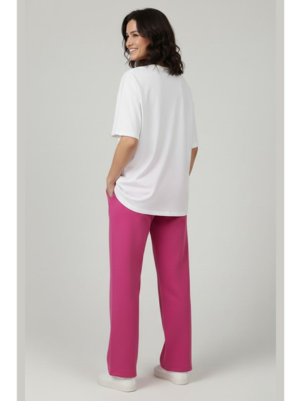 Fuşya Kadın İki İplik Rahat Kalıp Yüksek Bel Geniş Paça Pantolon SPR26EAK988-2