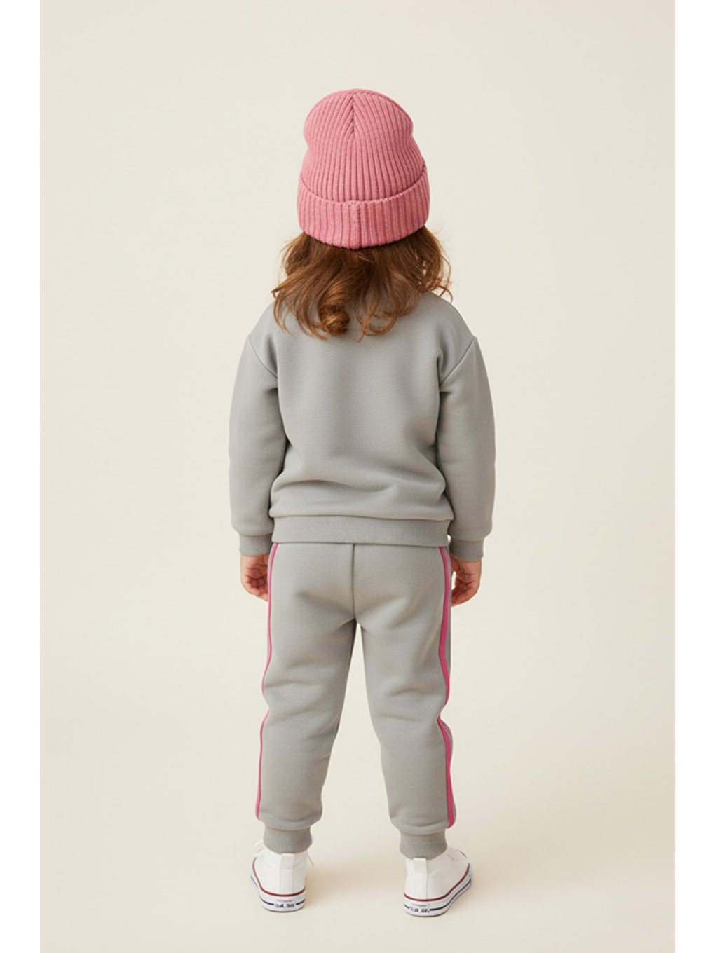 Kız Çocuk Şeritli 3 İplik Gri Alt Üst Takım-3