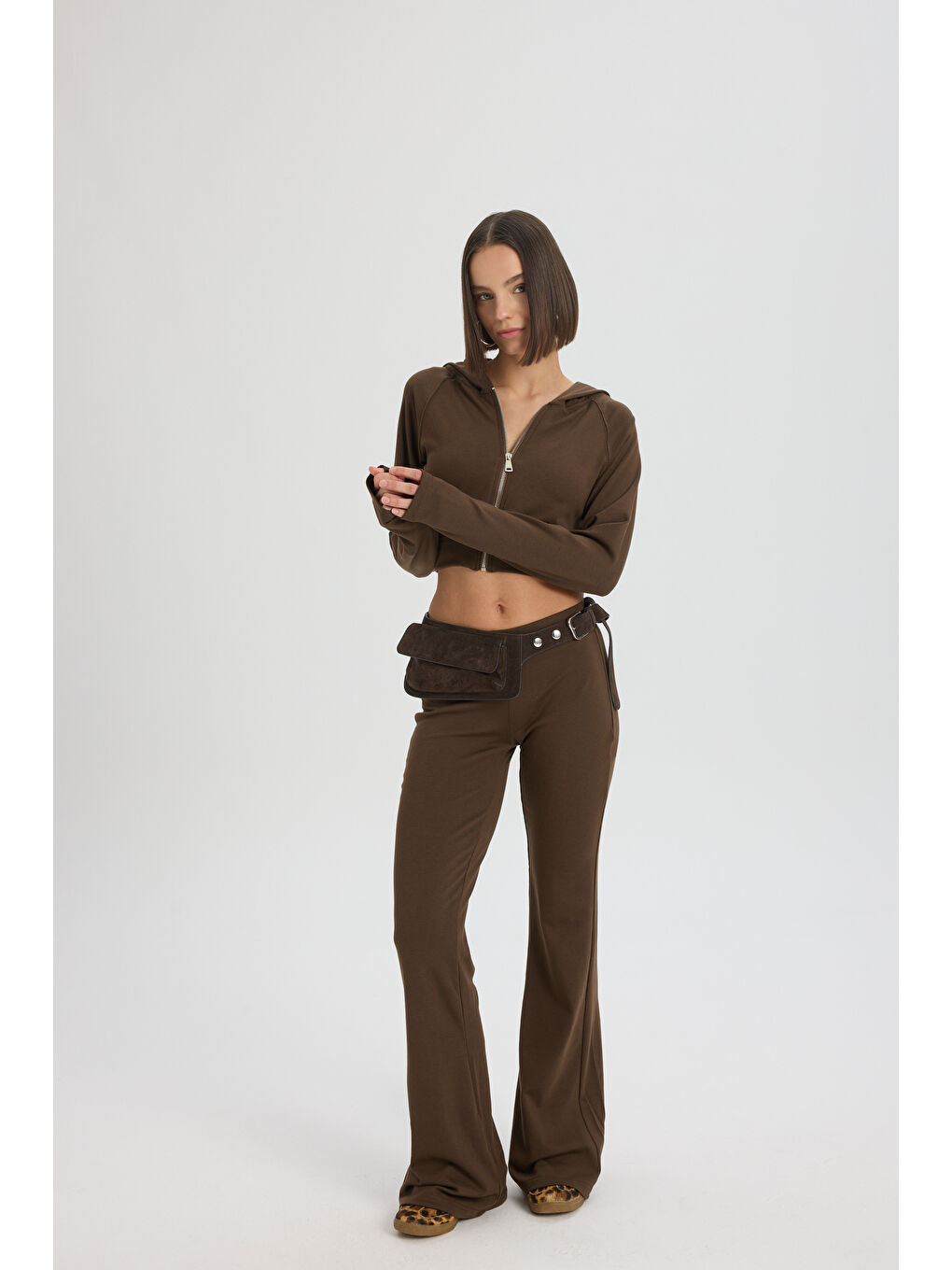 Kahverengi Remy Fermuarlı Kahve Eşofman Takım-1