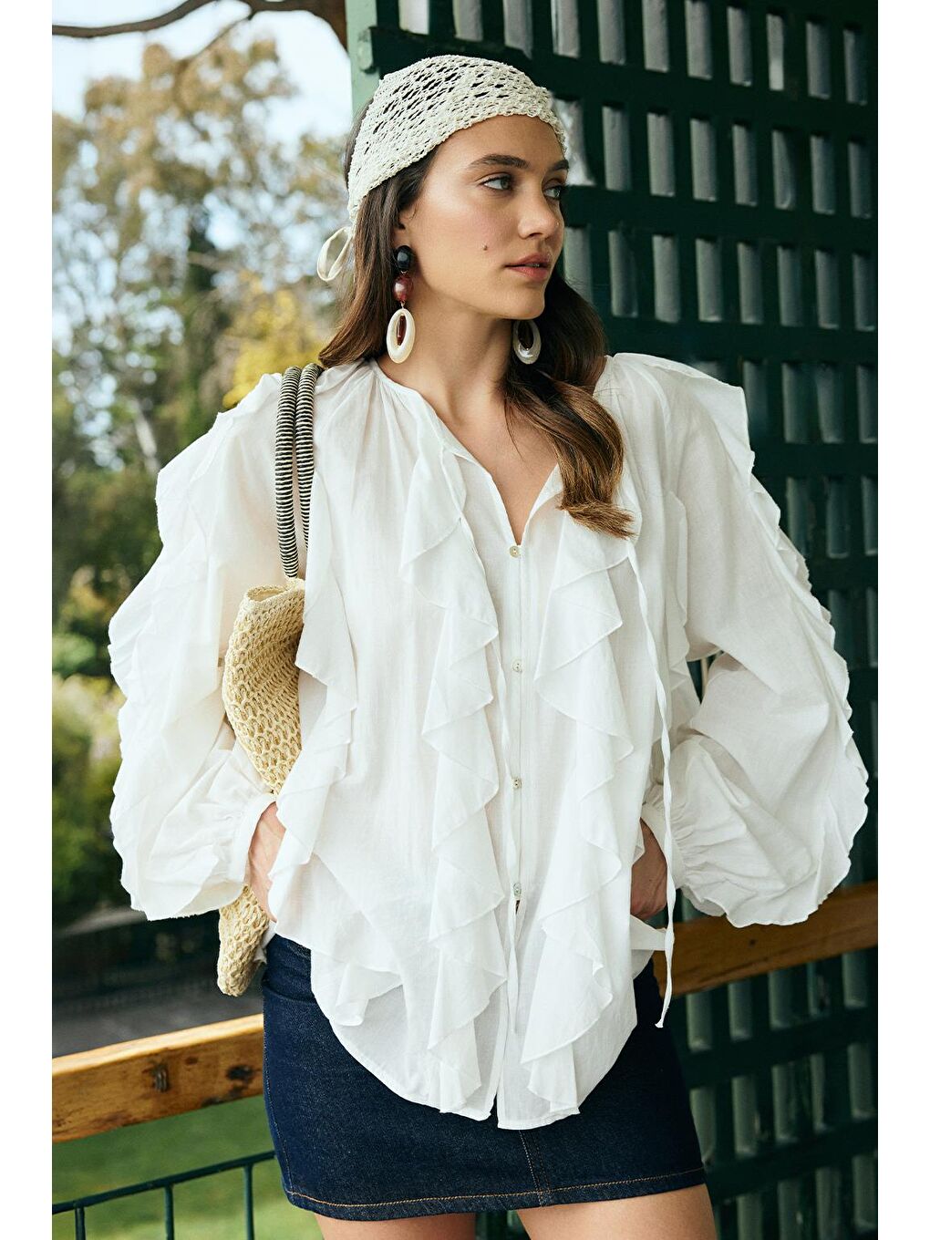 Rosa Fırfırlı Vual Gömlek Ekru-1