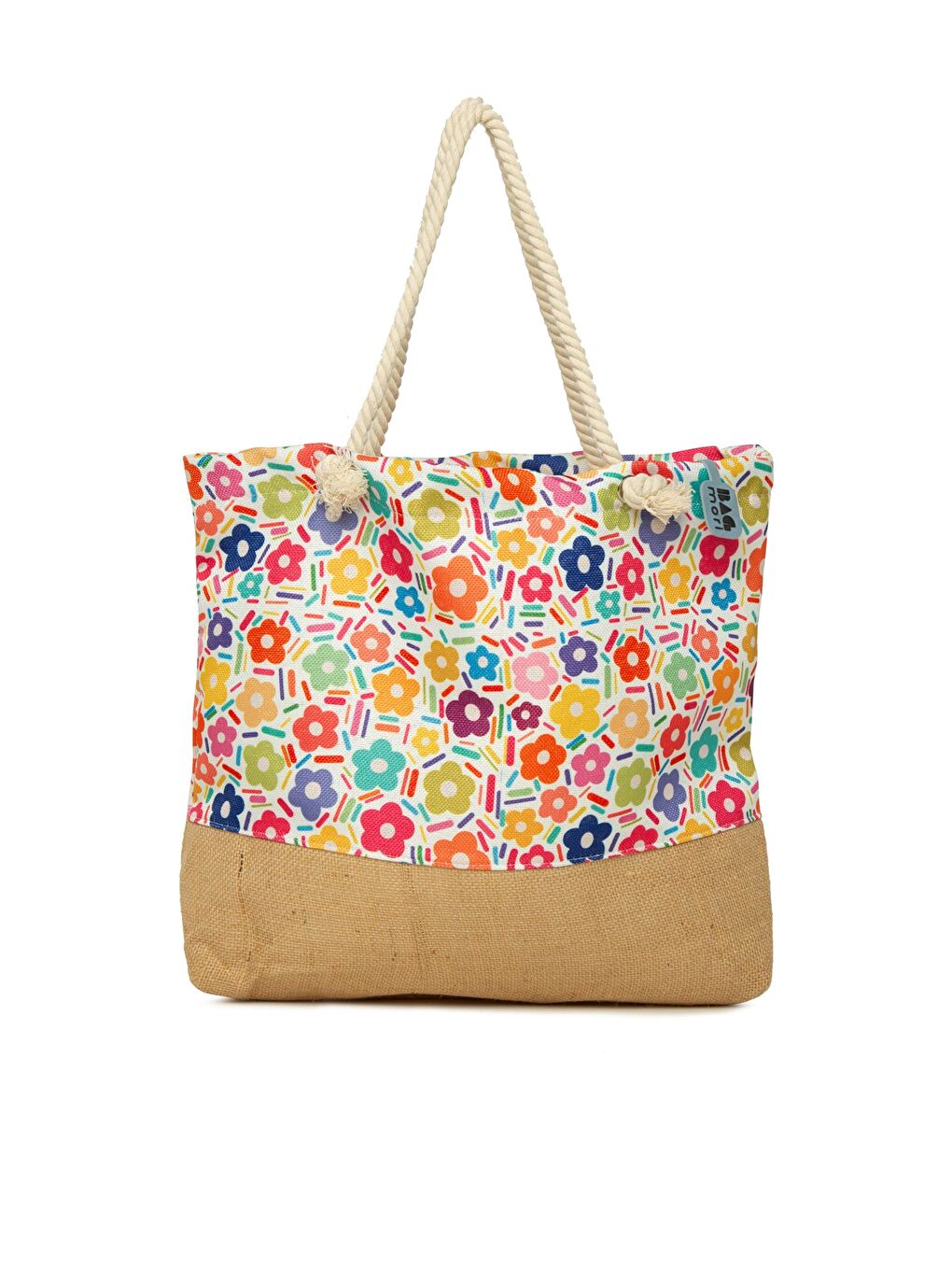 Sarı Baskılı Jüt Garnili Plaj Çantası