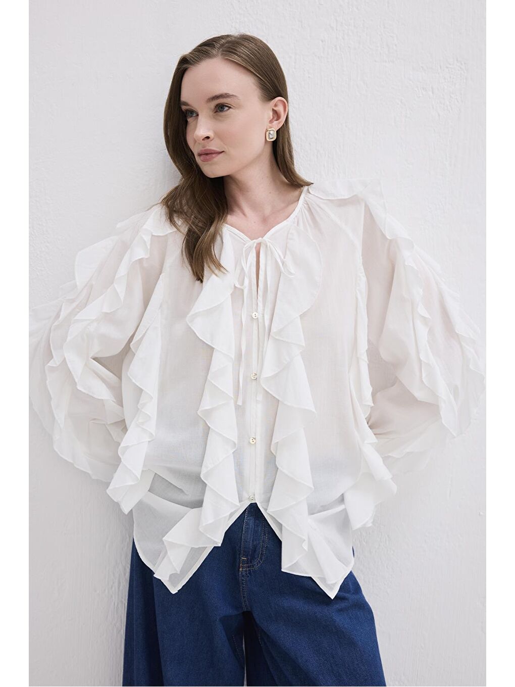 Rosa Fırfırlı Vual Gömlek Ekru-6