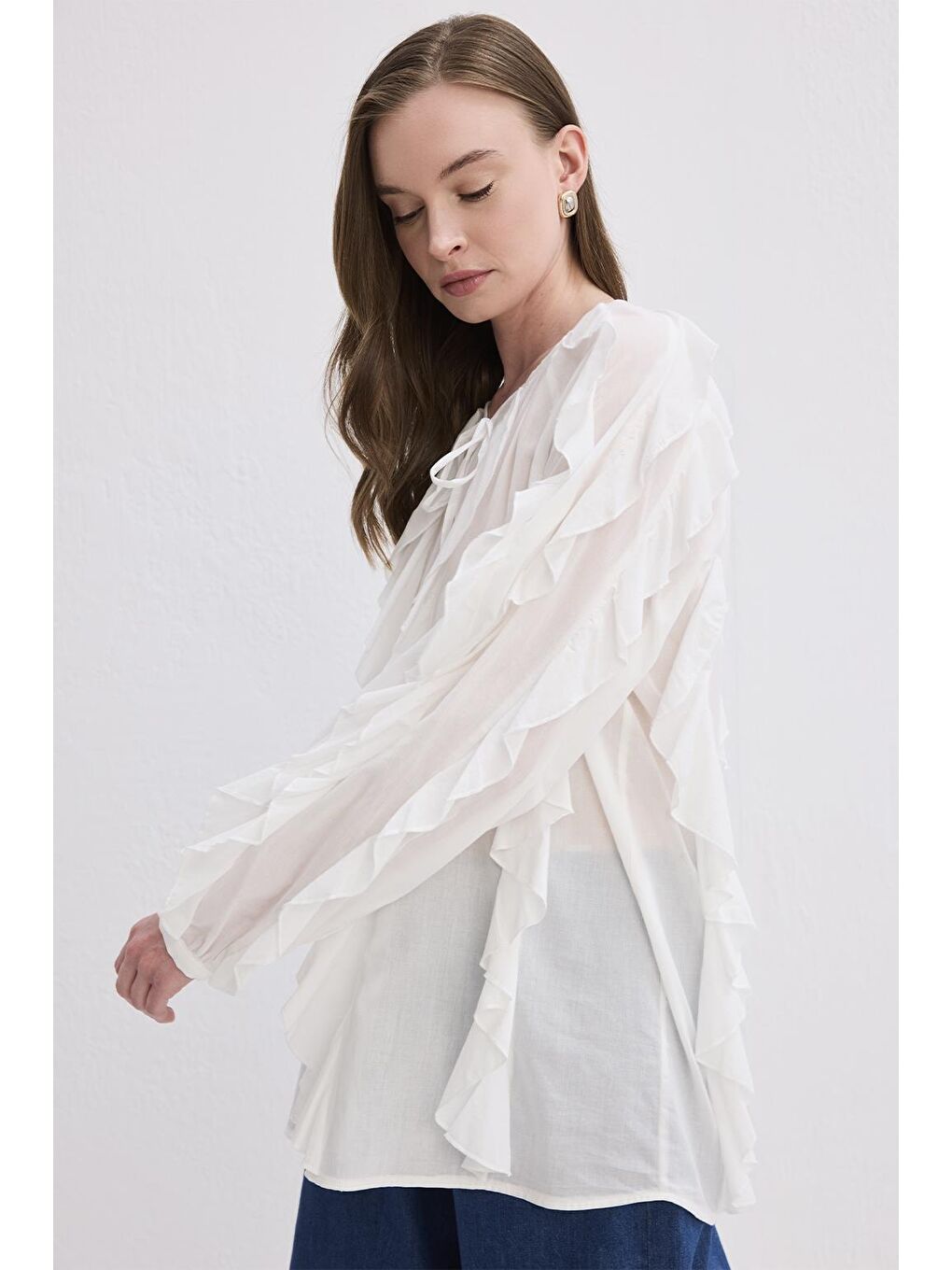 Rosa Fırfırlı Vual Gömlek Ekru-8