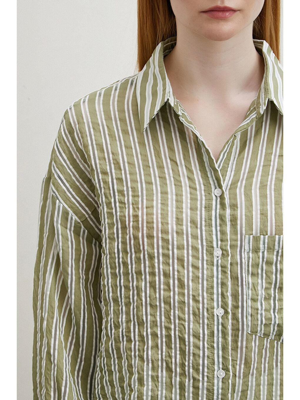 Transparan Çizgili Gömlek Haki-4