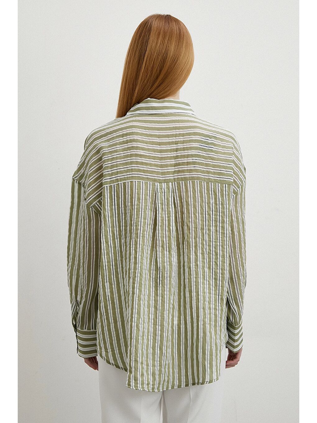 Transparan Çizgili Gömlek Haki-5