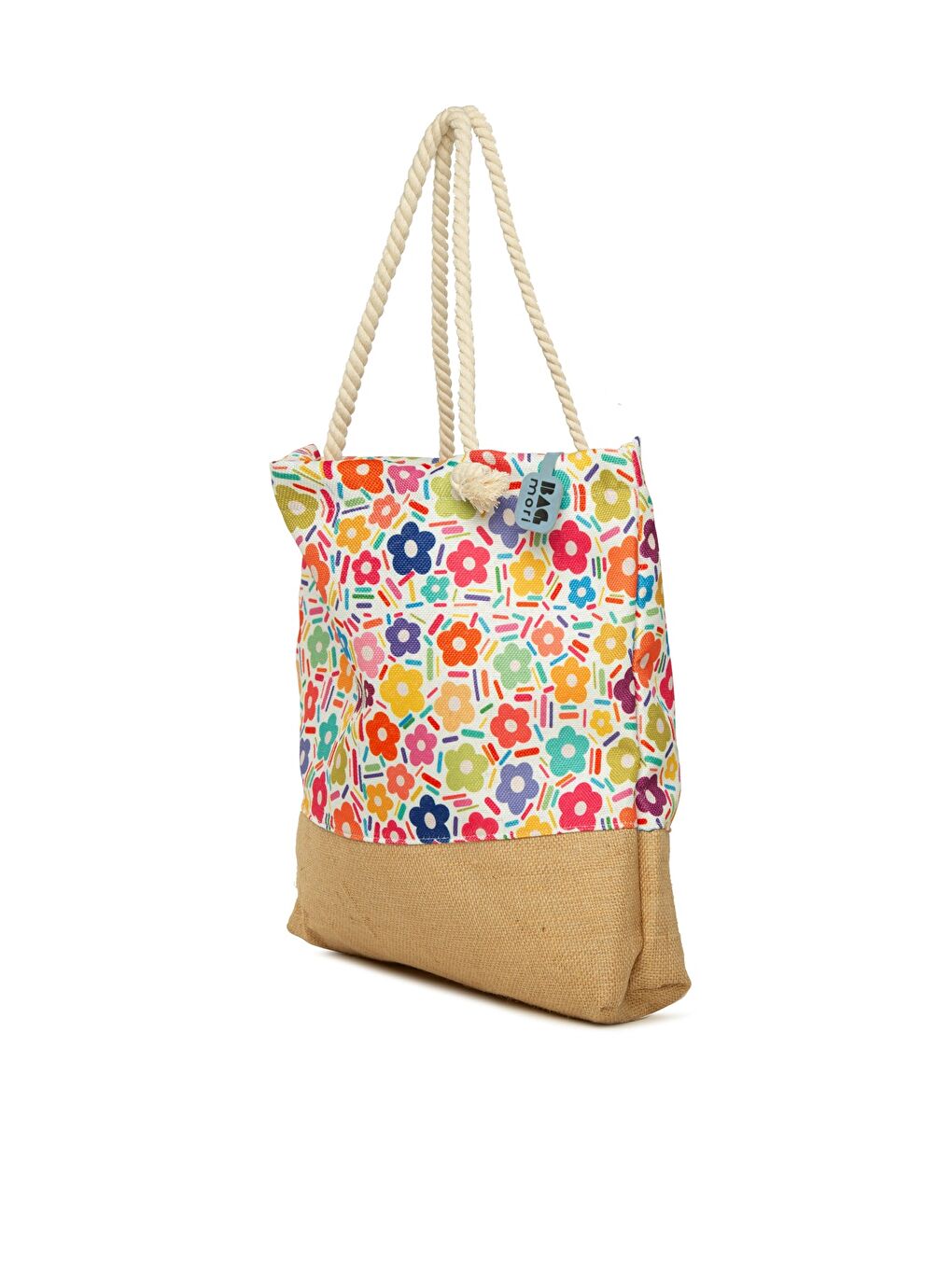 Sarı Baskılı Jüt Garnili Plaj Çantası-1
