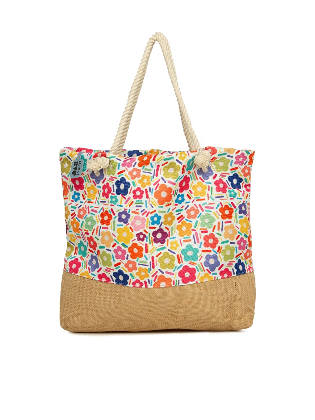 Sarı Baskılı Jüt Garnili Plaj Çantası-2