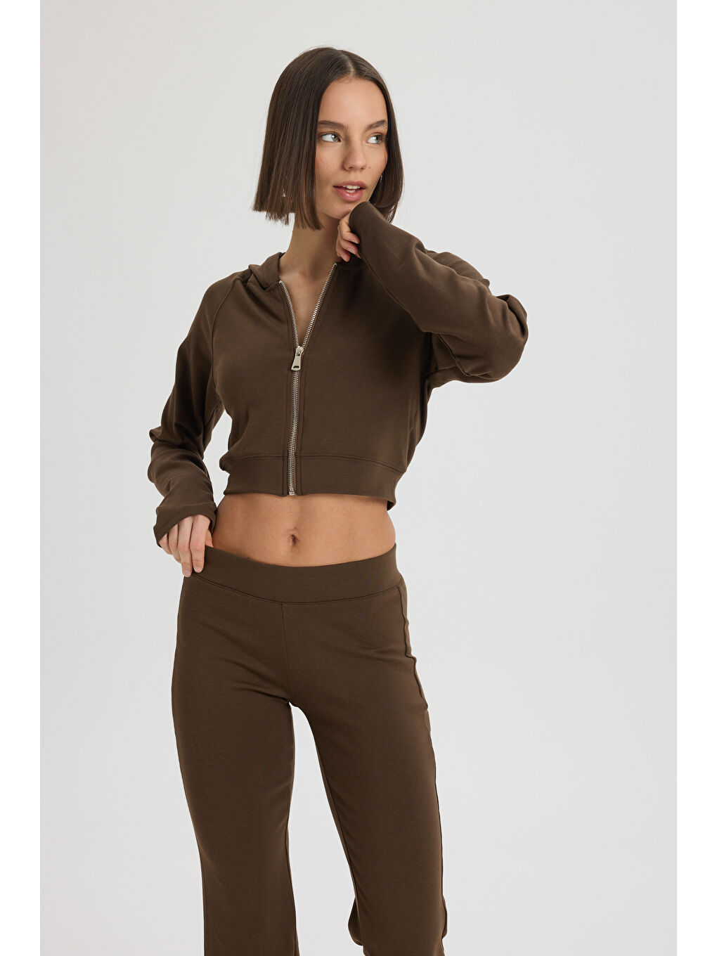 Kahverengi Remy Fermuarlı Kahve Eşofman Takım-5