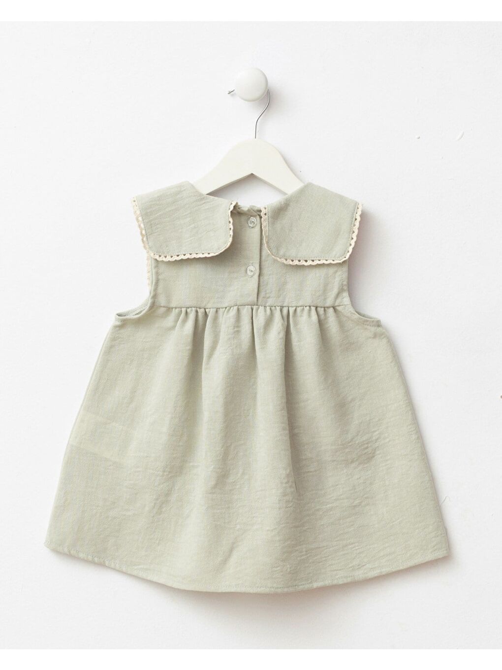 Kız Çocuk Pamuklu Yeşil Tavşan Nakışlı Cepli Elbise-2