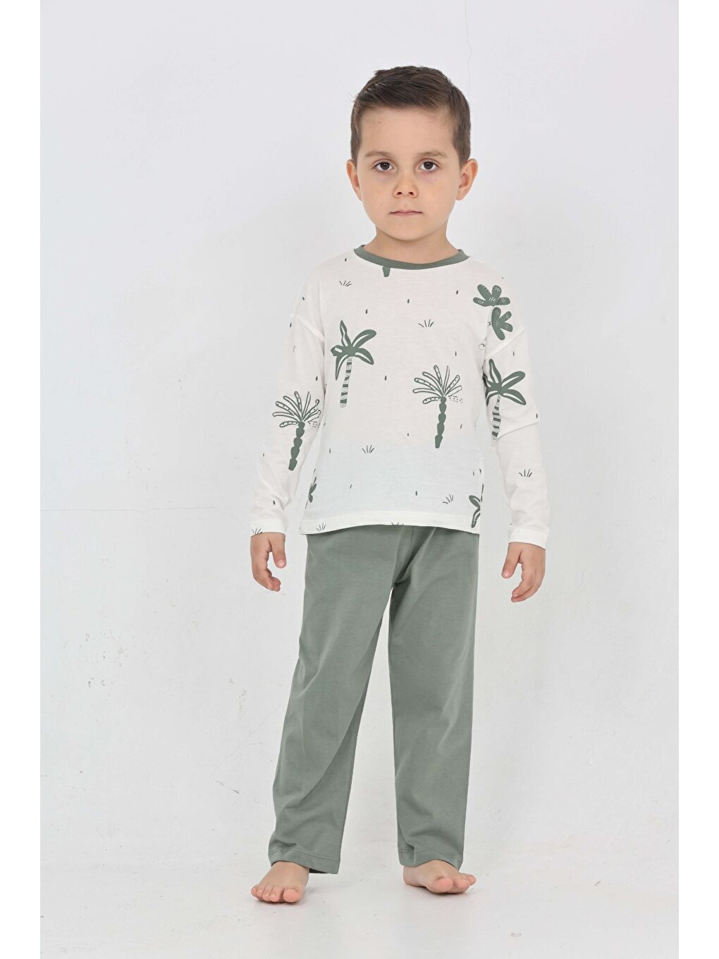 Yeşil Erkek Çocuk Palmiye Baskılı Pijama Takım-1