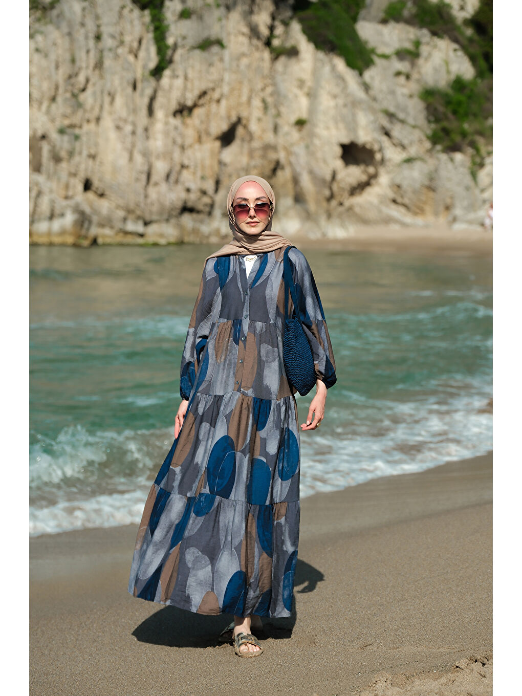 Kadın Parça Desenli Elbise Lacivert