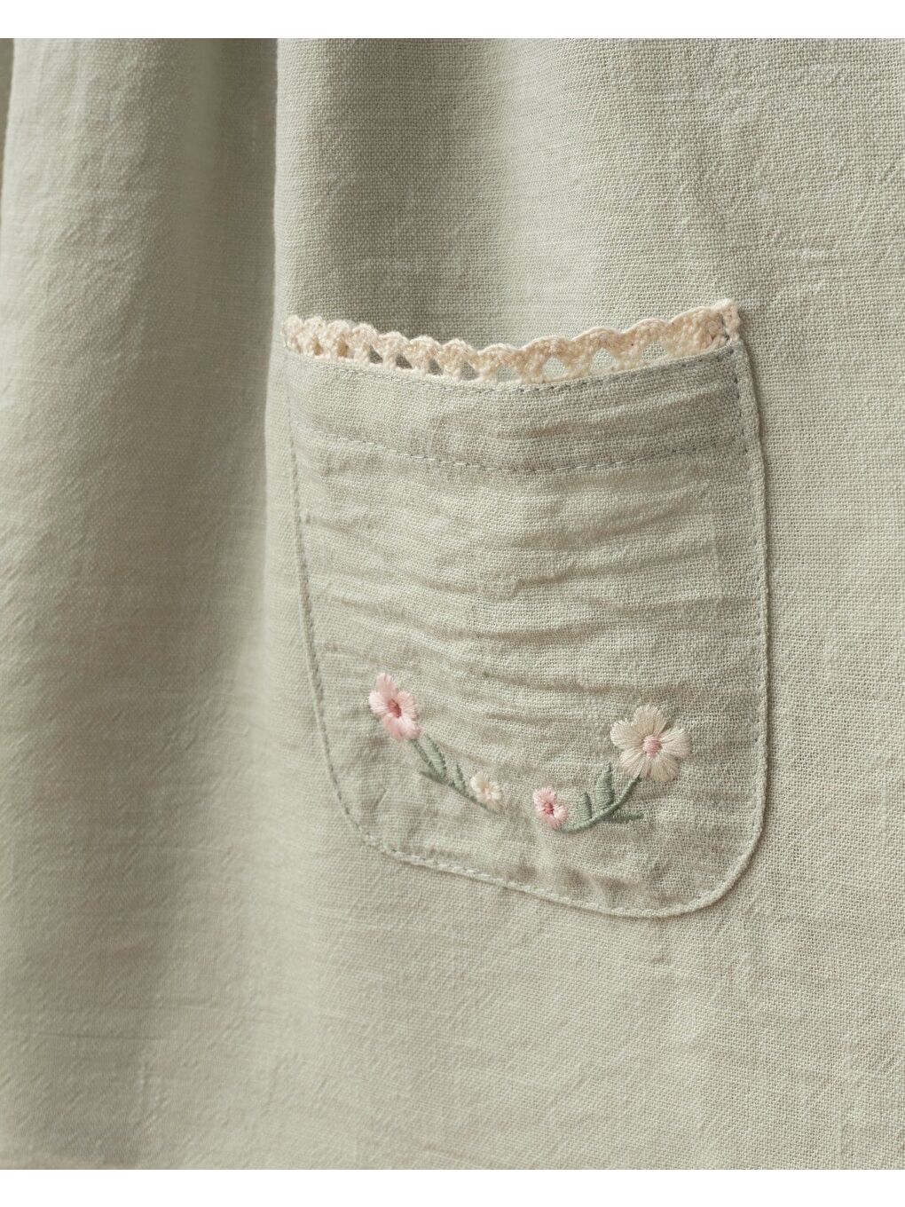 Kız Çocuk Pamuklu Yeşil Tavşan Nakışlı Cepli Elbise-3