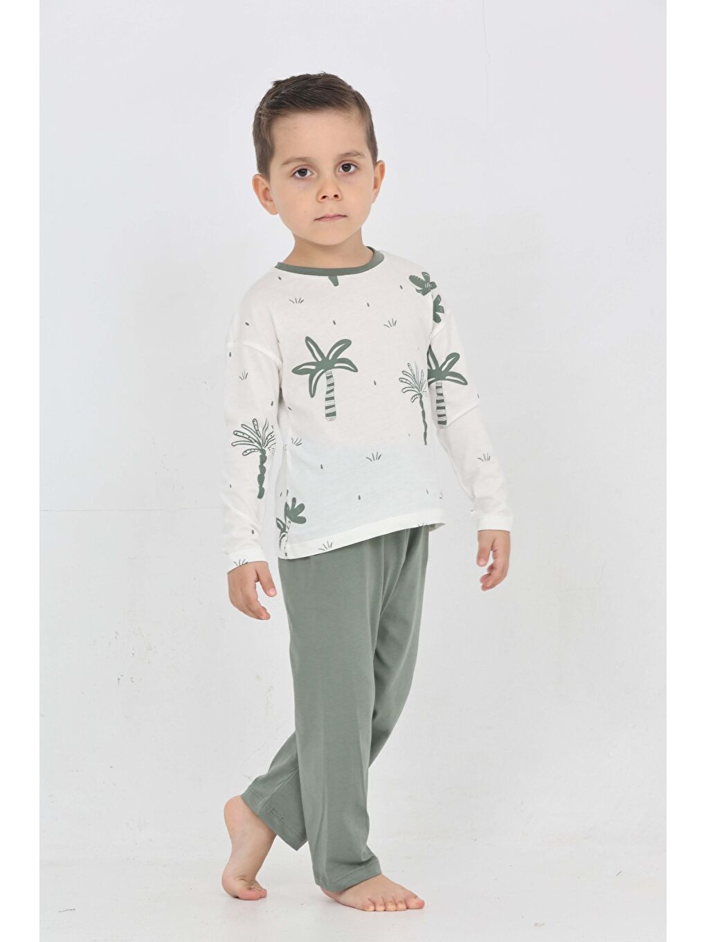 Yeşil Erkek Çocuk Palmiye Baskılı Pijama Takım-2
