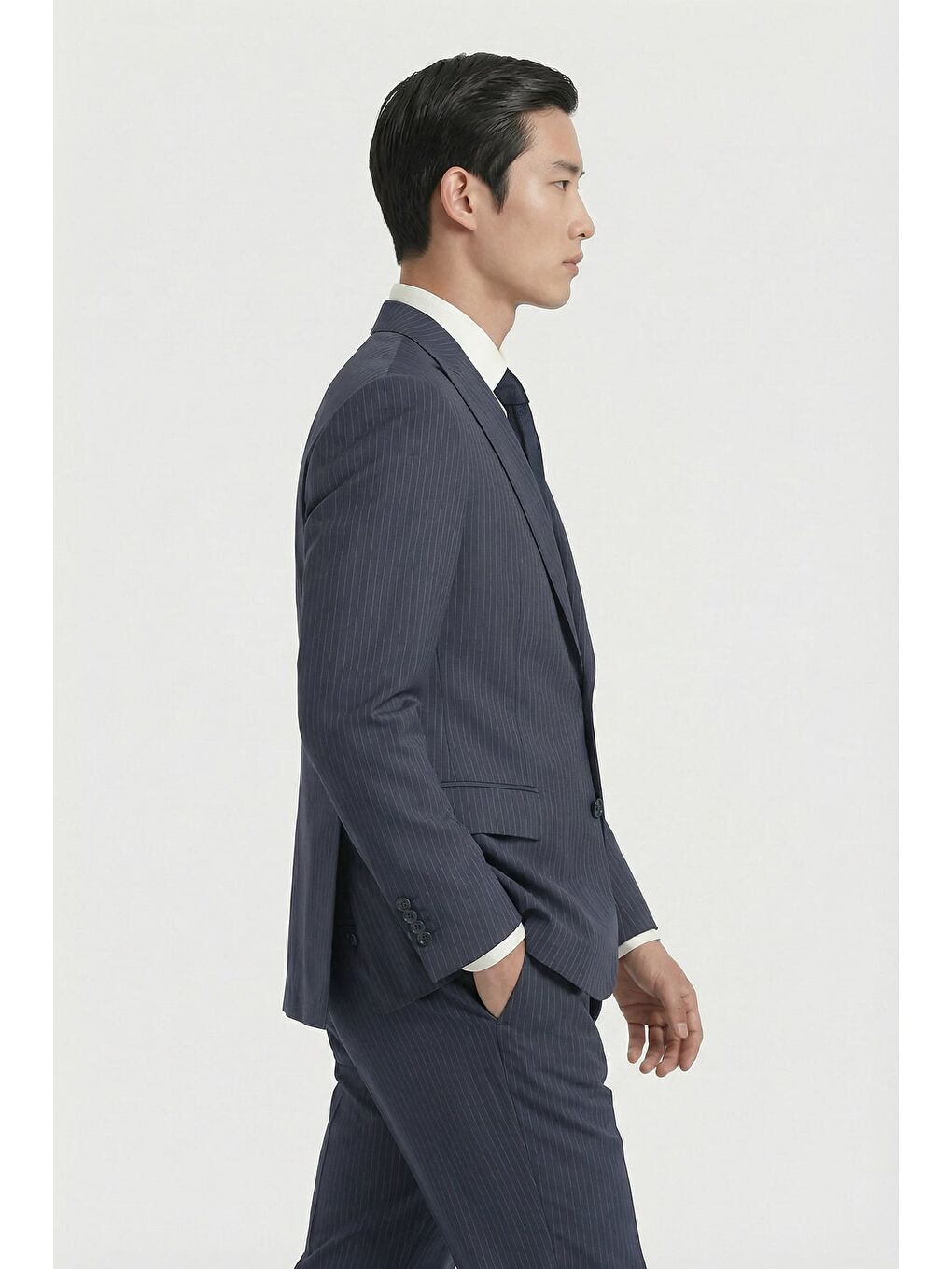 Erkek Yün Karışımlı 4 Drop Klasik Koyu Lacivert Takım Elbise-2